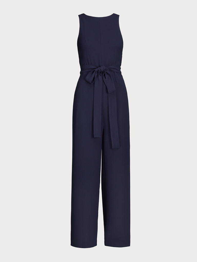 yvy sleeveless navy blue jumpsuit with a bow in the front