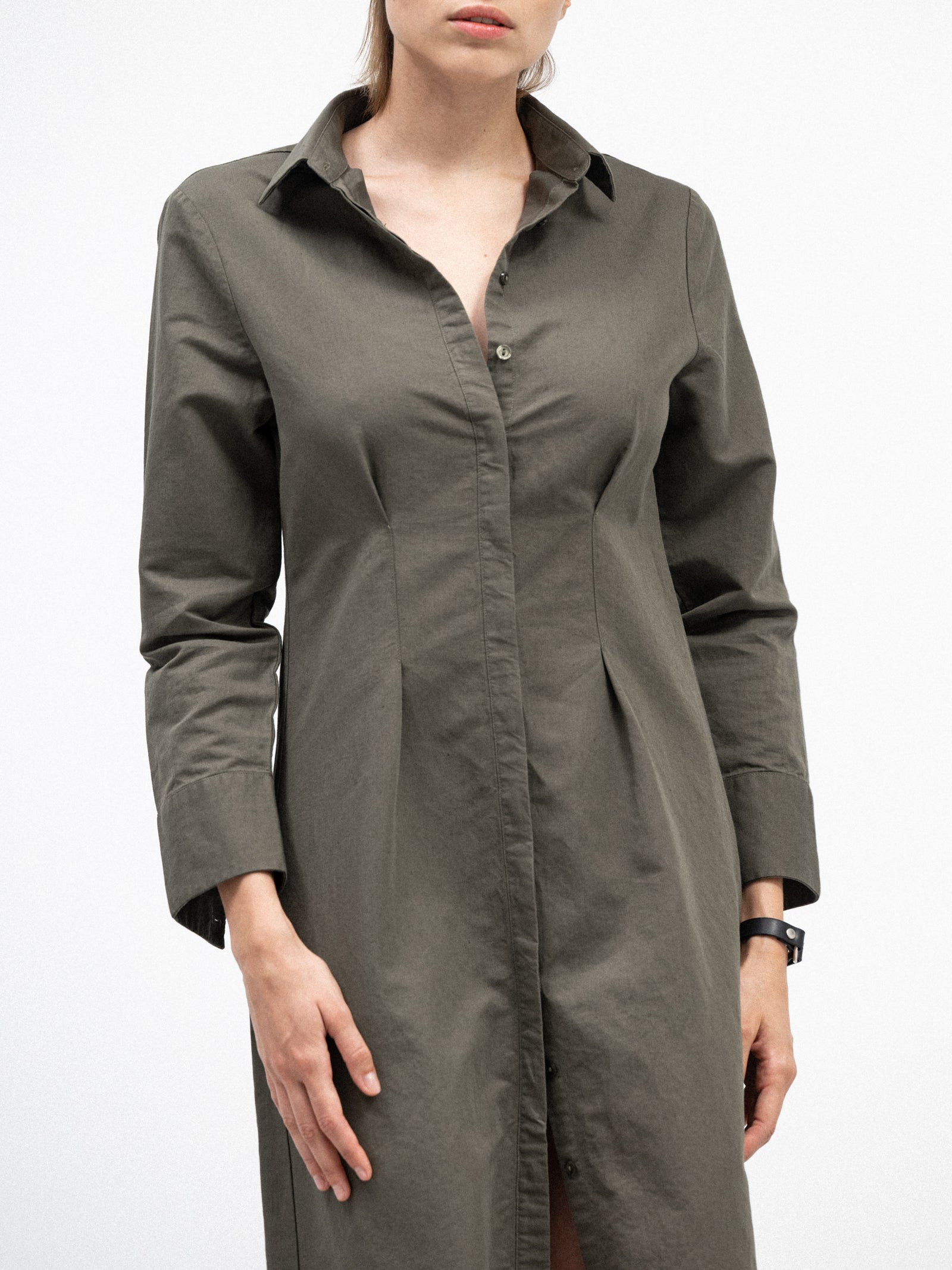 green linen longsleeve yvy shirt dress