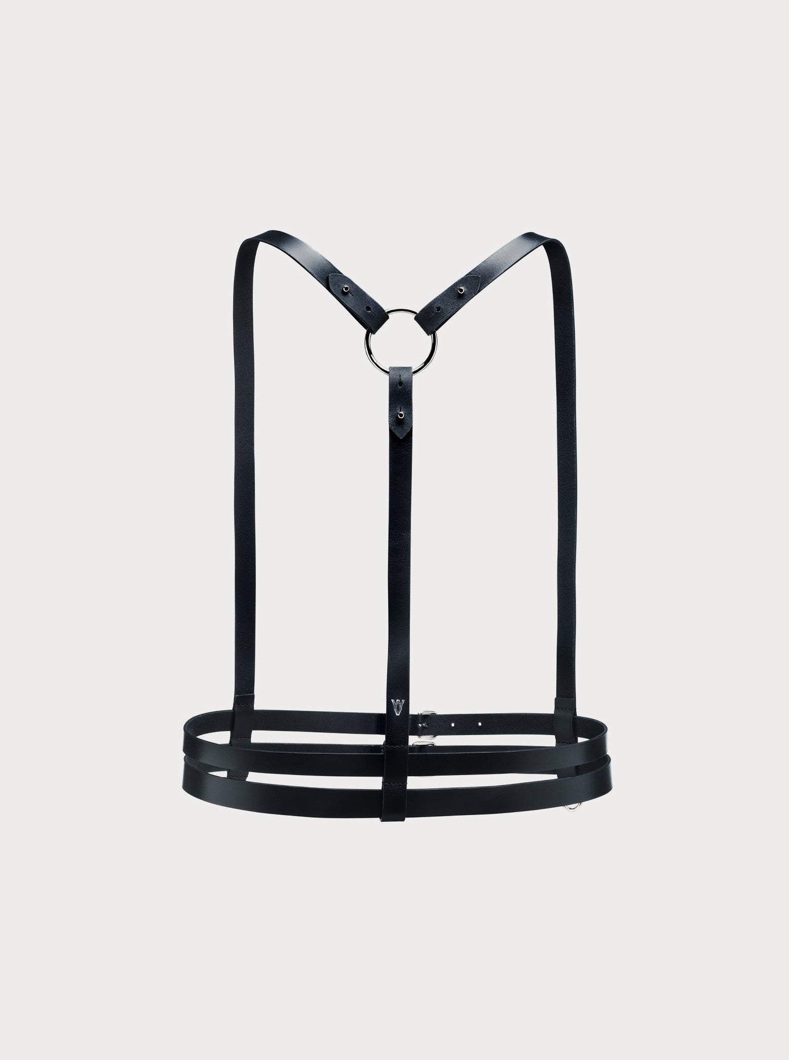 back view of yvy leather equestrian harness in black with silver hardware