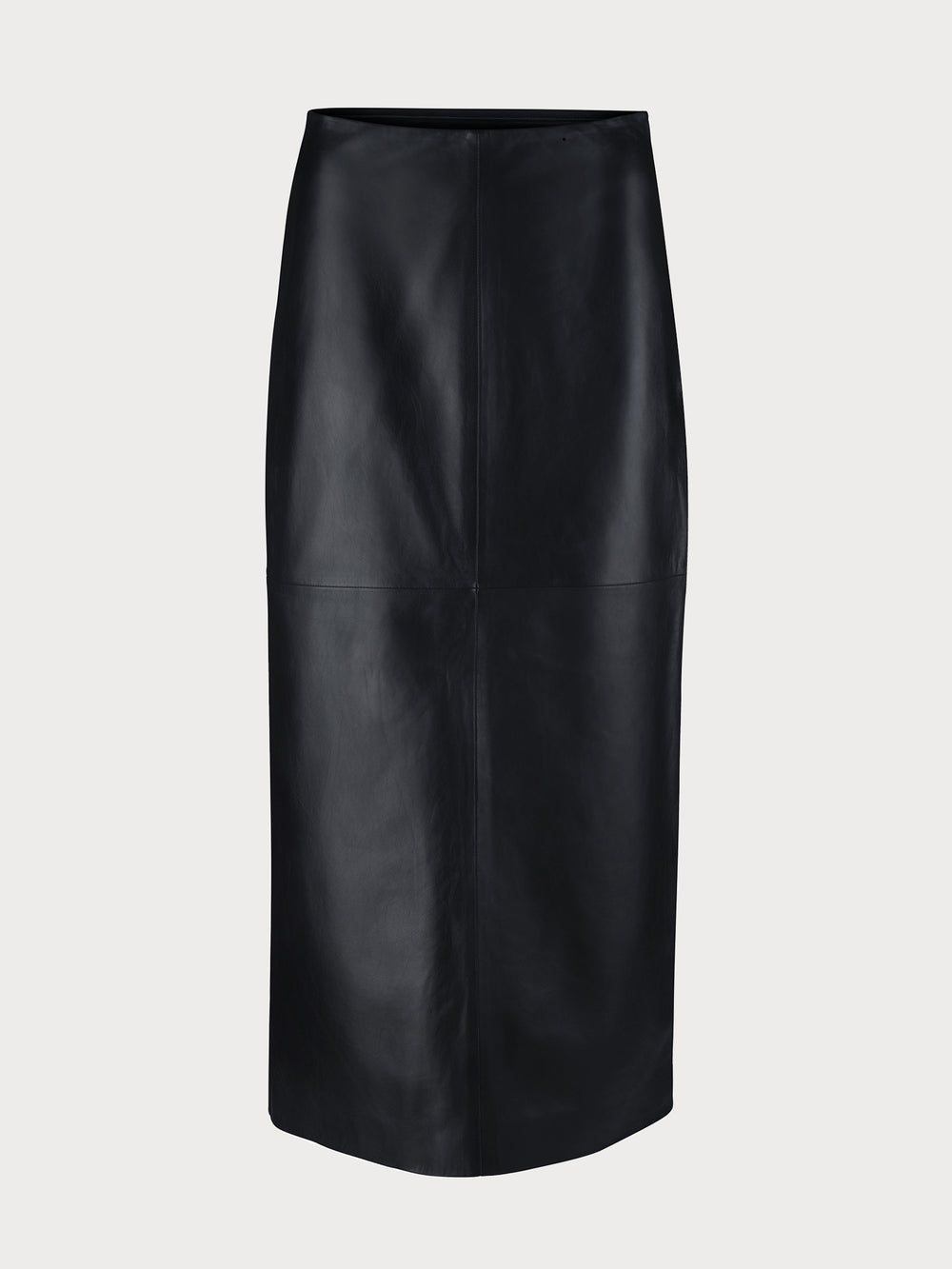 Breathable buttery-soft lamb leather straight pencil maxi skirt with a-line on a light gray background