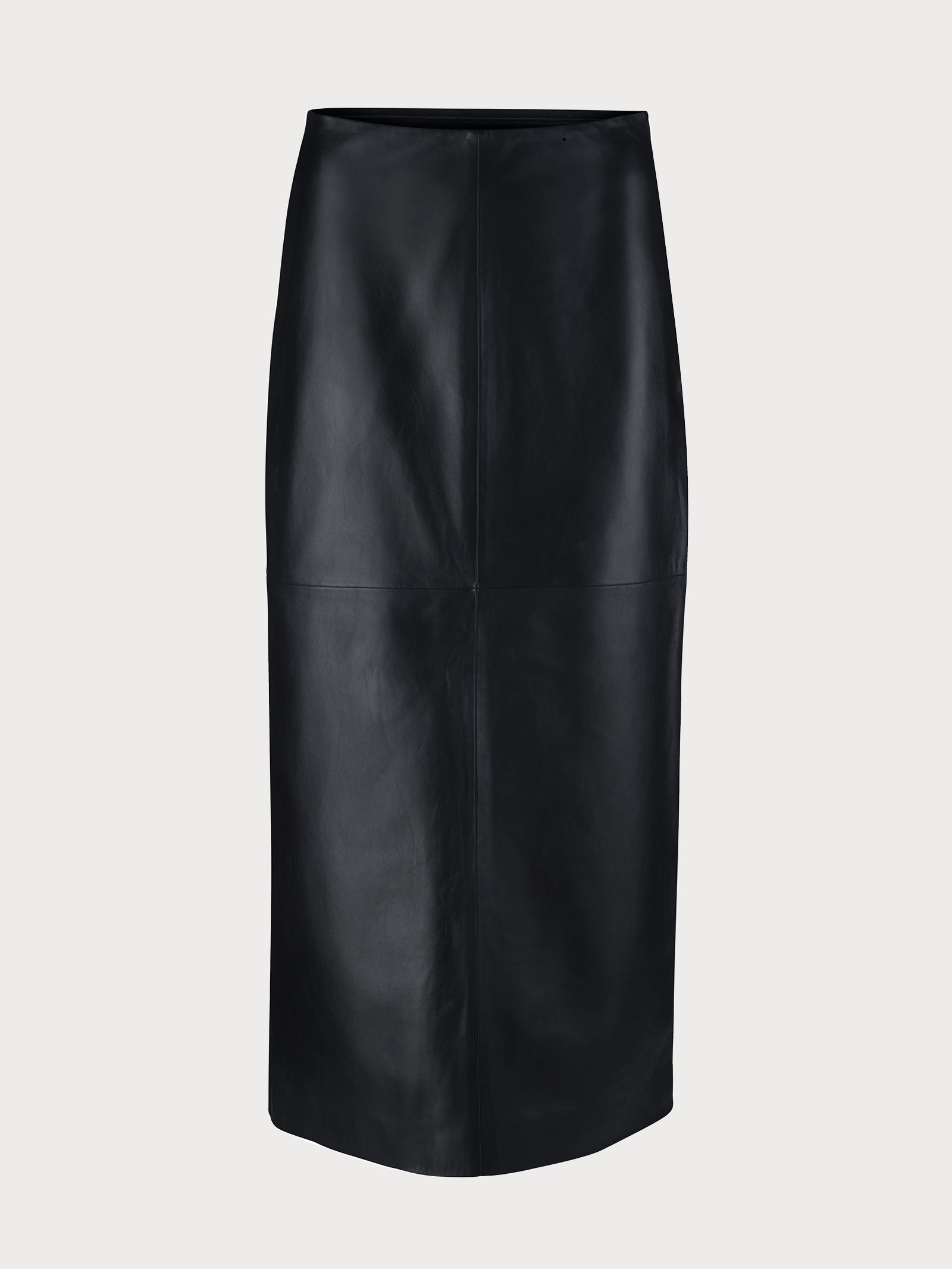 Breathable buttery-soft lamb leather straight pencil maxi skirt with a-line on a light gray background