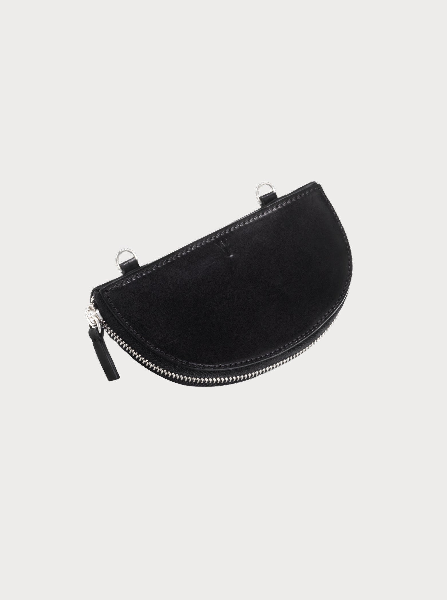 yvy black leather moon bag with logo embossing