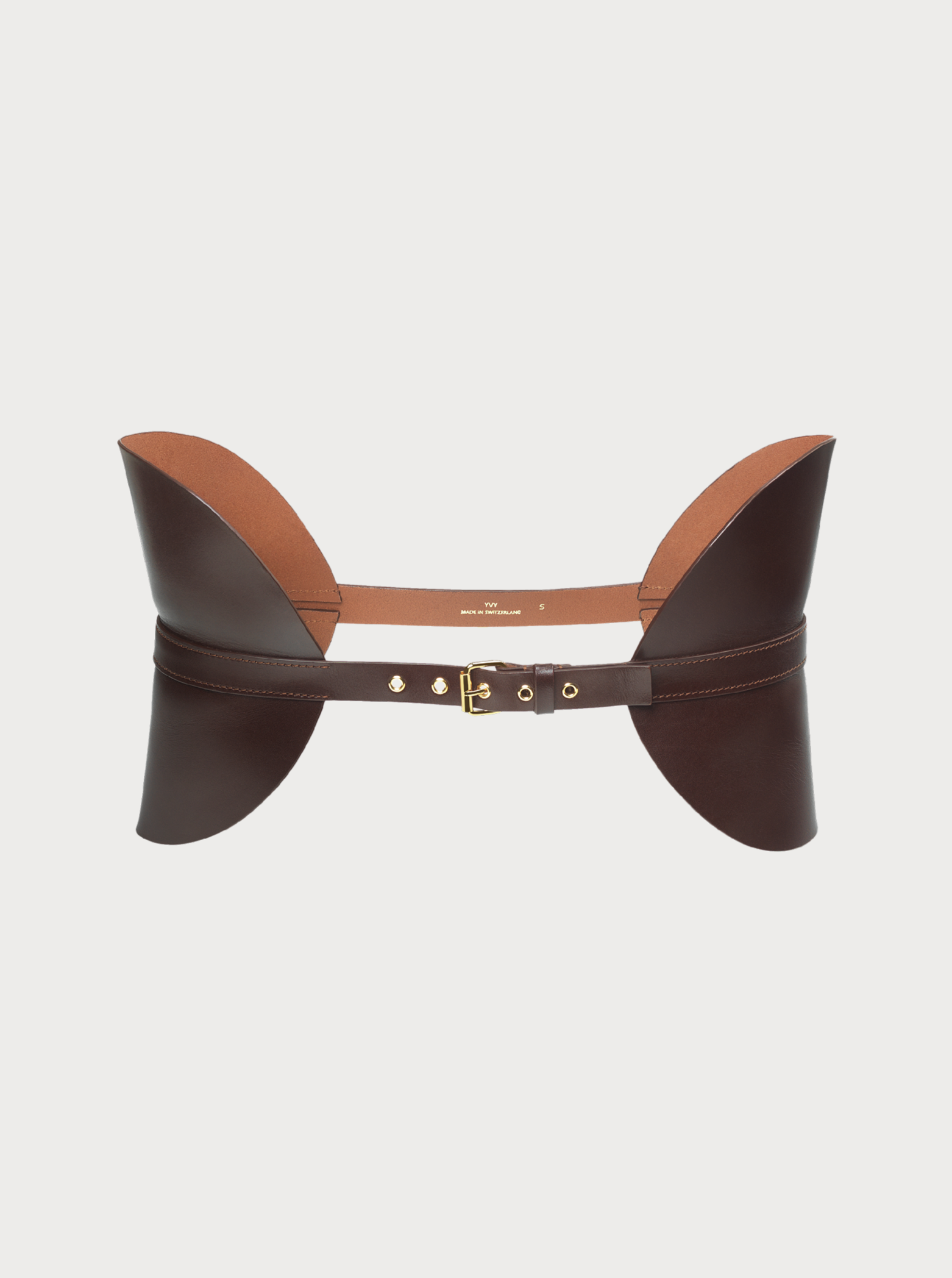 yvy leather moon belt in dark brown with gold hardware