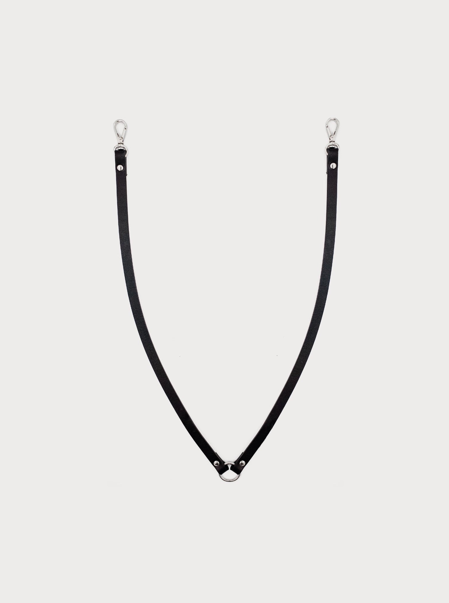yvy black leather neck strap with silver hardware