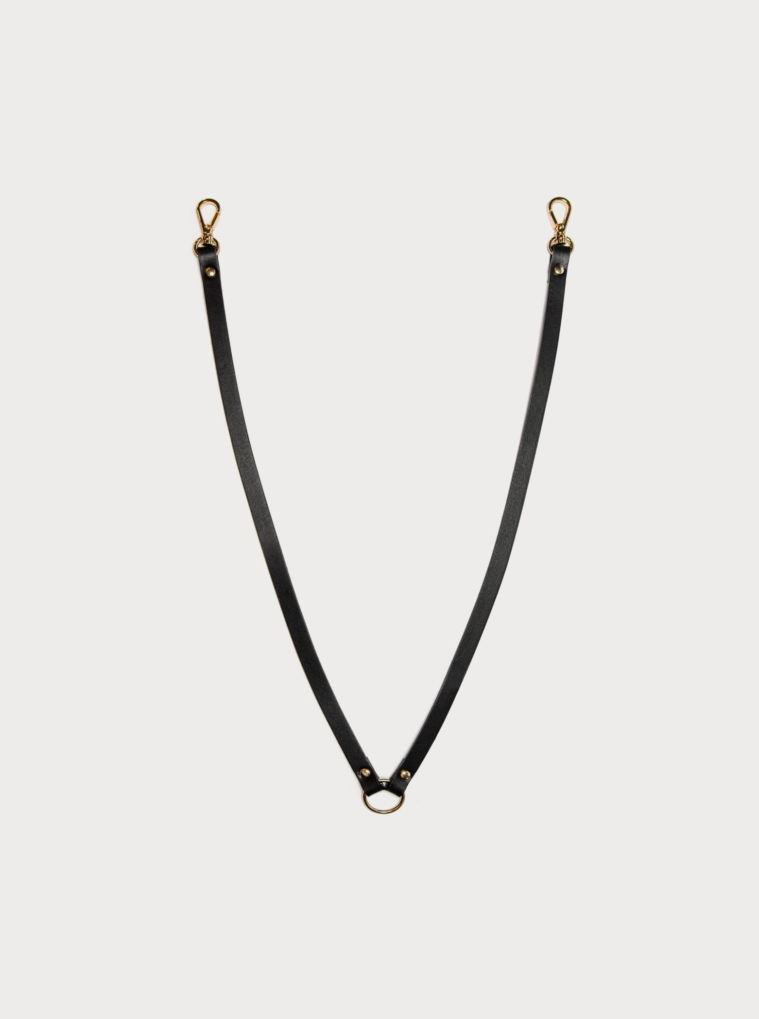yvy black leather neckstrap with gold hardware