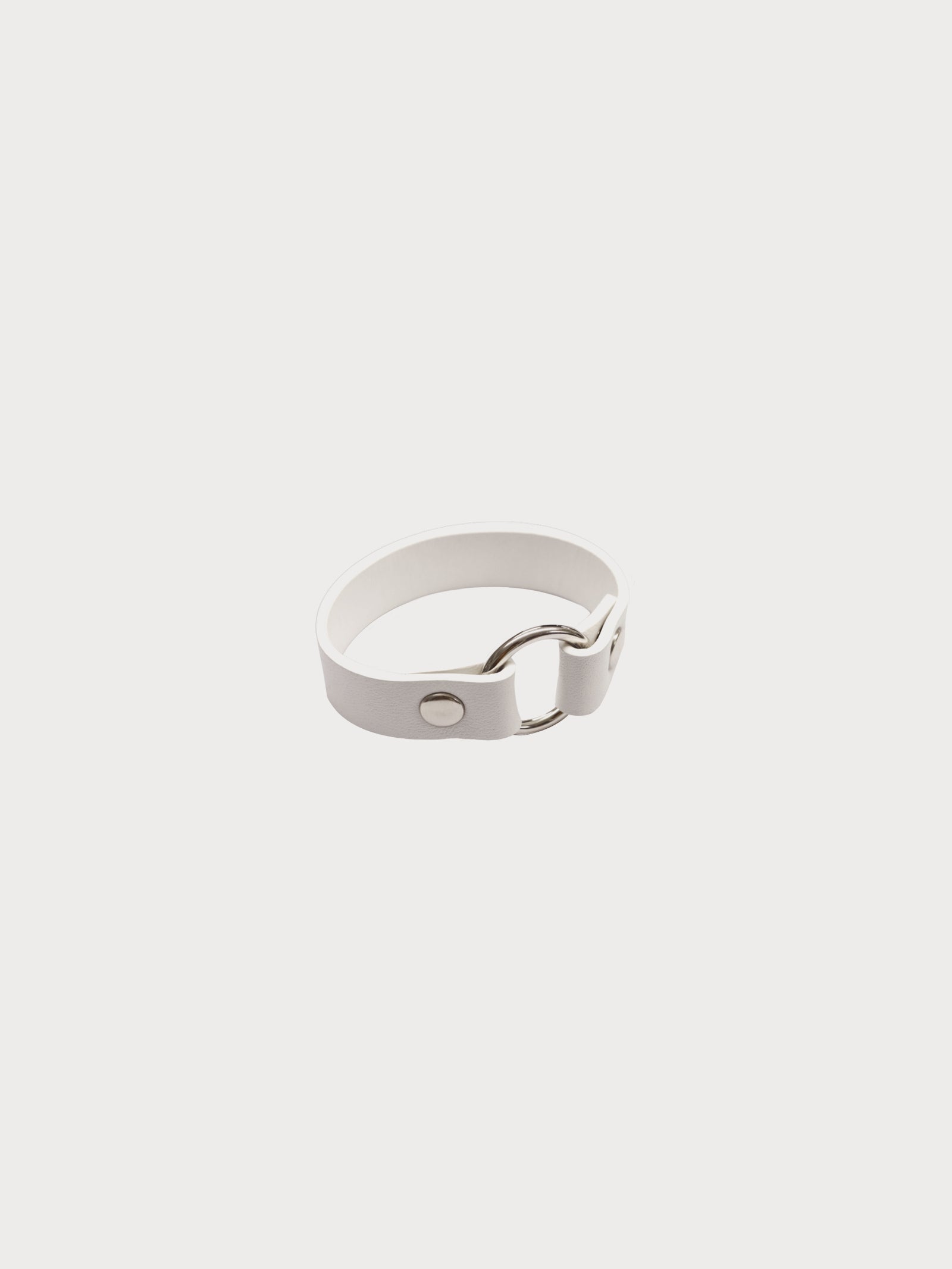 white leather yvy bracelet with ring detail and silver hardware