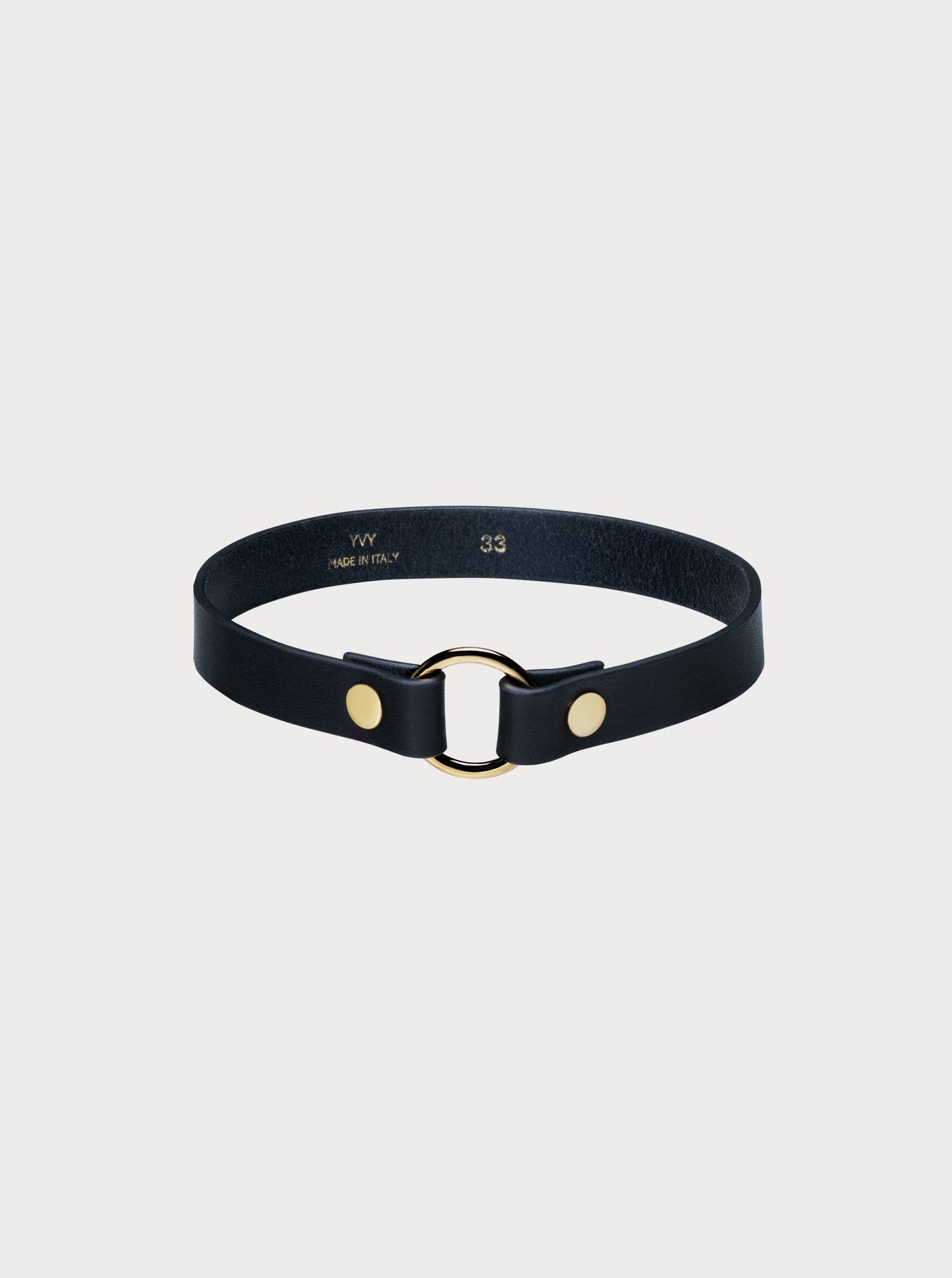 yvy leather ring choker in black with gold hardware