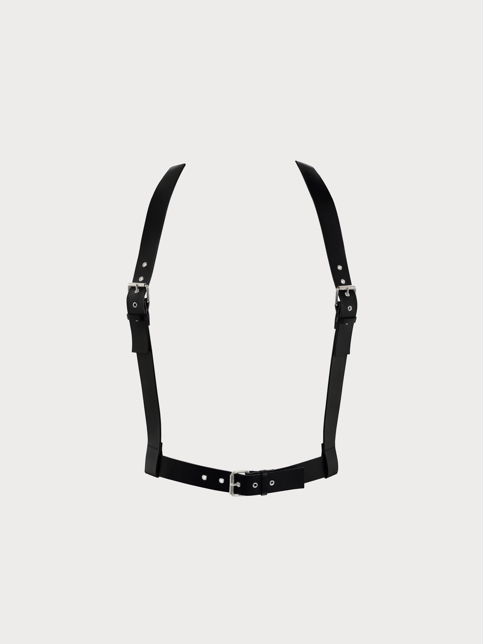 front view of yvy leather men's uni harness in black