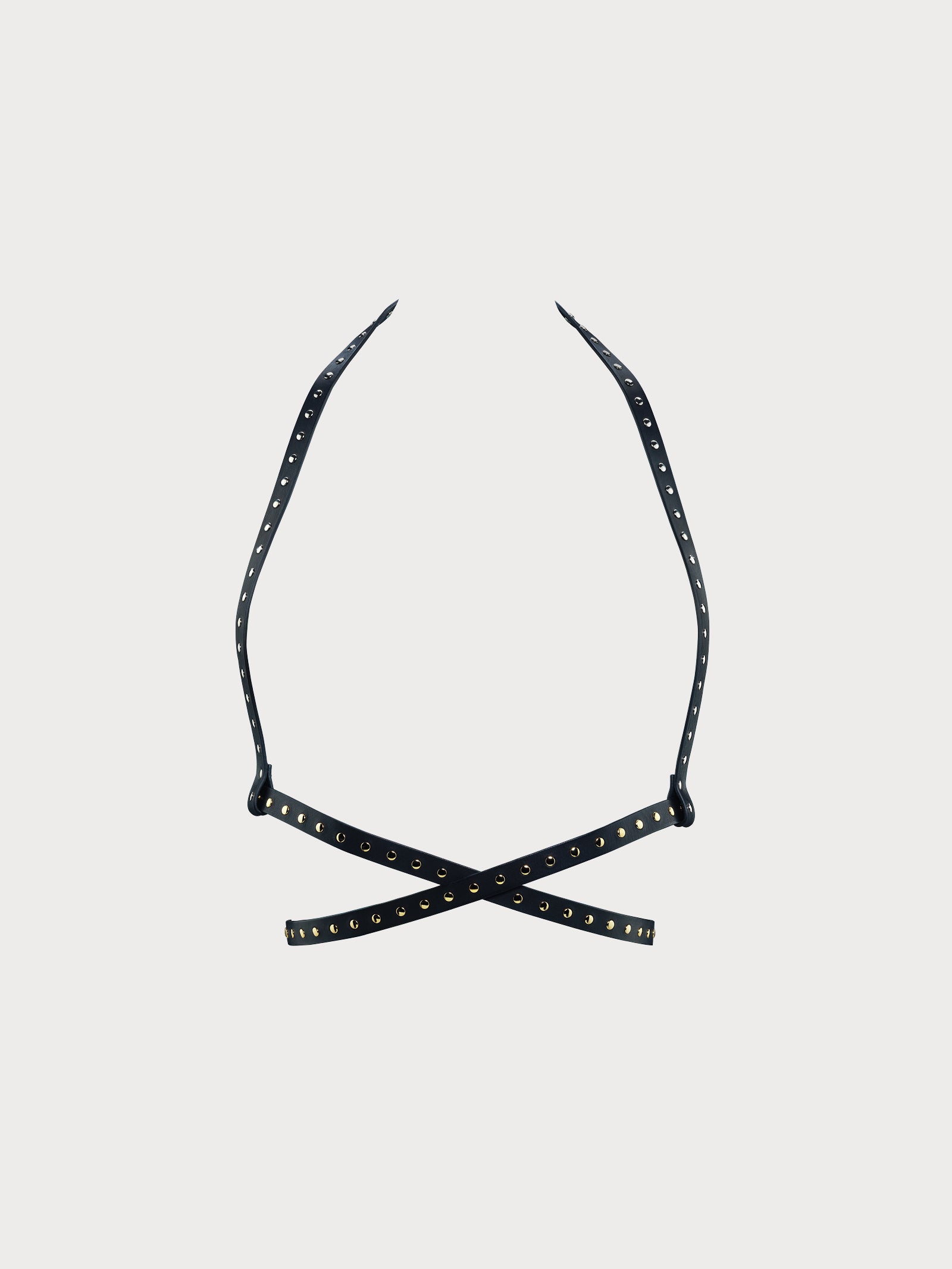 front view of yvy leather wrap harness two tone in black