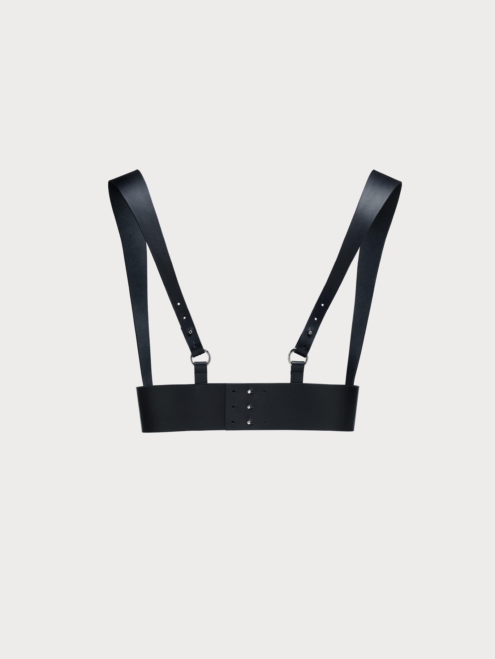 back view of yvy leather uni vest in black